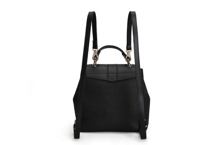 Lucky Bees 1214 Mochila de piel de polivinilo, Negro, 20x10x23 cm